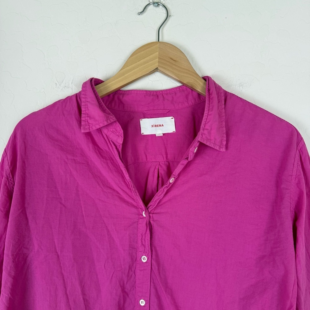 Xirena Beau Cotton Poplin Long Sleeve Button Down Shirt Magenta Pink - Picture 6 of 10